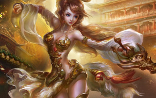 Fantasy woman sword building clock - league of legends free wallpaper