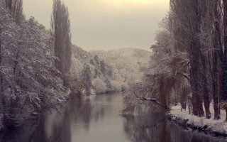 Snowy river forest hill impressionist - snow next free wallpaper for desktop