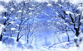 Snowy landscape trees path snow - naive free wallpaper