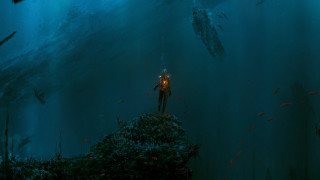 Man rock water fish boat - art greg rutkowski free wallpaper