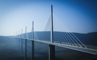Bridge foggy mountain railings tiltshift - free architecture wallpaper