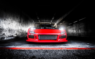Red sports car tunnel lights - a dark tunnel free wallpaper