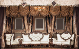 Rococo room canopy couch chairs - curtain free wallpaper