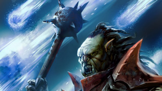 Demonic warrior planetary aurora galaxy - his hand and a demon free wallpaper