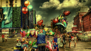 Cityscape carnival float balloons architecture - artur tarnowski free wallpaper
