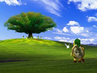Cartoon character walking field tree - environmental art free wallpaper