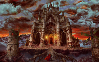 Castle red flag dusk burnt - beksinski free wallpaper