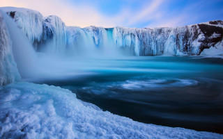 Waterfall ice blue sky lake 2 - waterfall free wallpaper