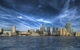 City skyline water clouds arts - wispy free wallpaper