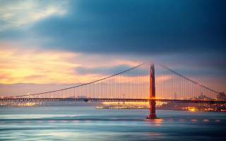 Bridge water sky city sunset - american romanticism free wallpaper for desktop
