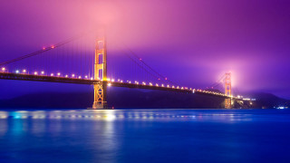 Mystical bridge water purple sky - shining free wallpaper