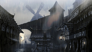 Town windmills rain umbrella european - andreas rocha free wallpaper for desktop