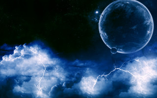 Blue planet clouds lightning star - large free wallpaper