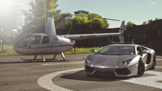 Silver sports car helicopter runway - a helicopter free wallpaper