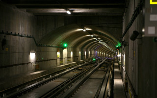 Subway green light tunnel tracks - the end of the tunnel free wallpaper