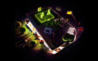 Game controller glowing green pixel - game art free wallpaper