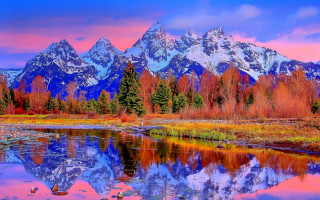 Mountain lake trees sunset clouds 2 - a lake and trees free wallpaper