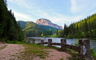 Lake forest mountain fence nature - in the foreground free wallpaper for desktop