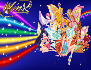 Fairy princesses sitting rainbow background - a rainbow background free wallpaper