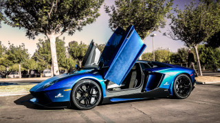 Blue sports car open parking - its door free wallpaper