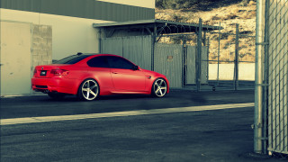 Red car building street fence - a street corner free wallpaper