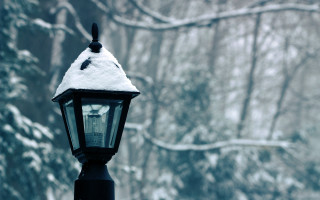 Snowy forest streetlight blurry winter - free light wallpaper
