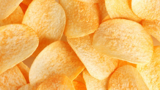 Yellow potato chips closeup hyperrealism 2 - a pile free wallpaper