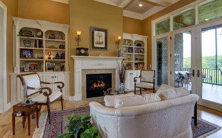 Livingroom fireplace glassdoor deck arts - a deck free wallpaper