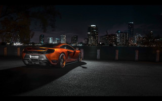 Night cityscape neon car water - nice free wallpaper for desktop