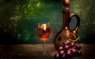 Wine glass jug grapes bottle - renaissance oil painting free wallpaper