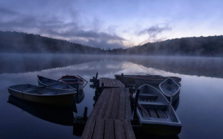 Dock two boats mountain clouds - a dock free wallpaper for desktop