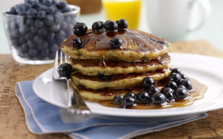 Pancakes syrup blueberries plate orange - ed benedict free wallpaper