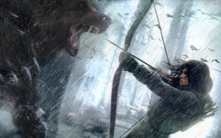 Woman aiming bear bow arrow - a bear free wallpaper