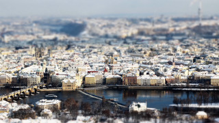 Snowy city bridge river tokyo - tilt shift free wallpaper for desktop