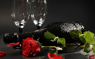 Champagne glasses rose petals romantic 2 - two glass of wine free wallpaper