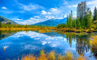 Lake trees mountains reflection sky - bob ross free wallpaper for desktop