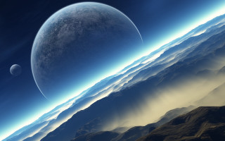 Distant planet mountains clouds space - a distant planet free wallpaper