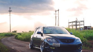 Car field powerlines sunset clouds - andrew bell free wallpaper