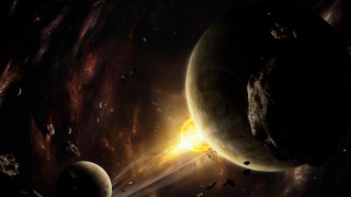 Space planet star aurora city - a planet and a star in the background free wallpaper