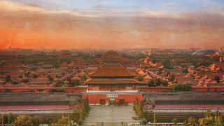 City skyline sunset matte beach - a sunset free wallpaper for desktop