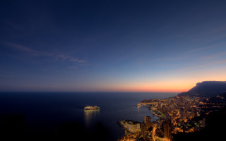 City night boat mountain bridge - free ship wallpaper