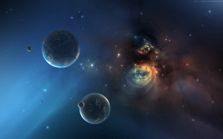 Blue space planets stars moon 2 - star and dust free wallpaper for desktop