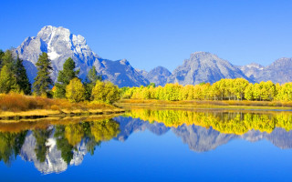 Mountain lake reflection trees sky 8 - bob ross free wallpaper for desktop