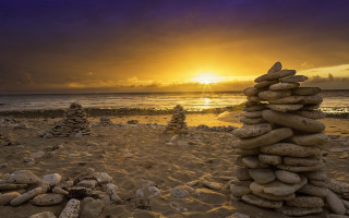 Beach sunset rocks sandcastle landart - a stack of rocks free wallpaper