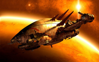 Space ship yellow sky sun - sci fi fantasy free wallpaper