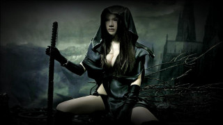 Woman hooded costume pole dark - dark fantasy free wallpaper