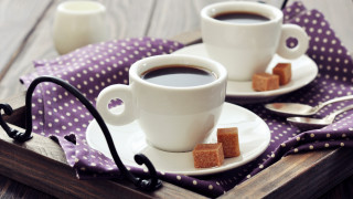 Two coffee cups tray spoons - two cup of coffee free wallpaper