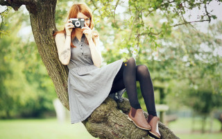 Woman sitting tree branch camera - arabella rankin free wallpaper for desktop