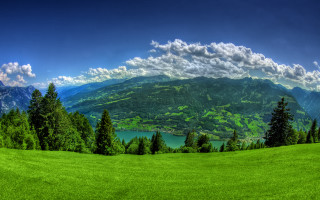 Mountain lake forest sky nature 9 - a scenic view of a mountain range free wallpaper