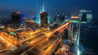City skyline night futuristic lights - cao buxing free wallpaper